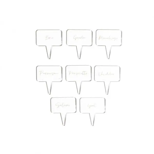 8-Piece Cheese Marker Set with names of cheeses