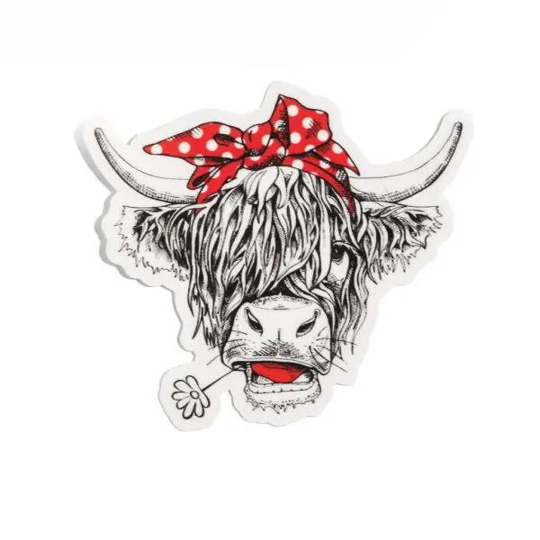 Chelsea Chatts Stickers: Highland Cow with red polka dot bow