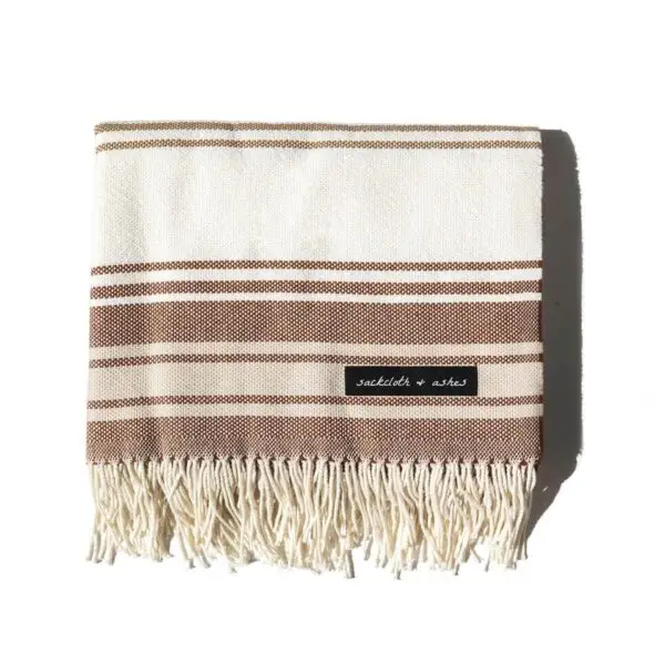 Recycled Beach Blankets by Sackcloth & Ashes: Horizon Terra striped beach blanket folded