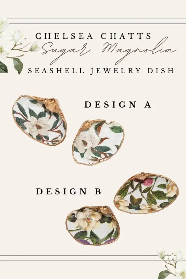 Seashell jewelry dishes with sugar magnolia design